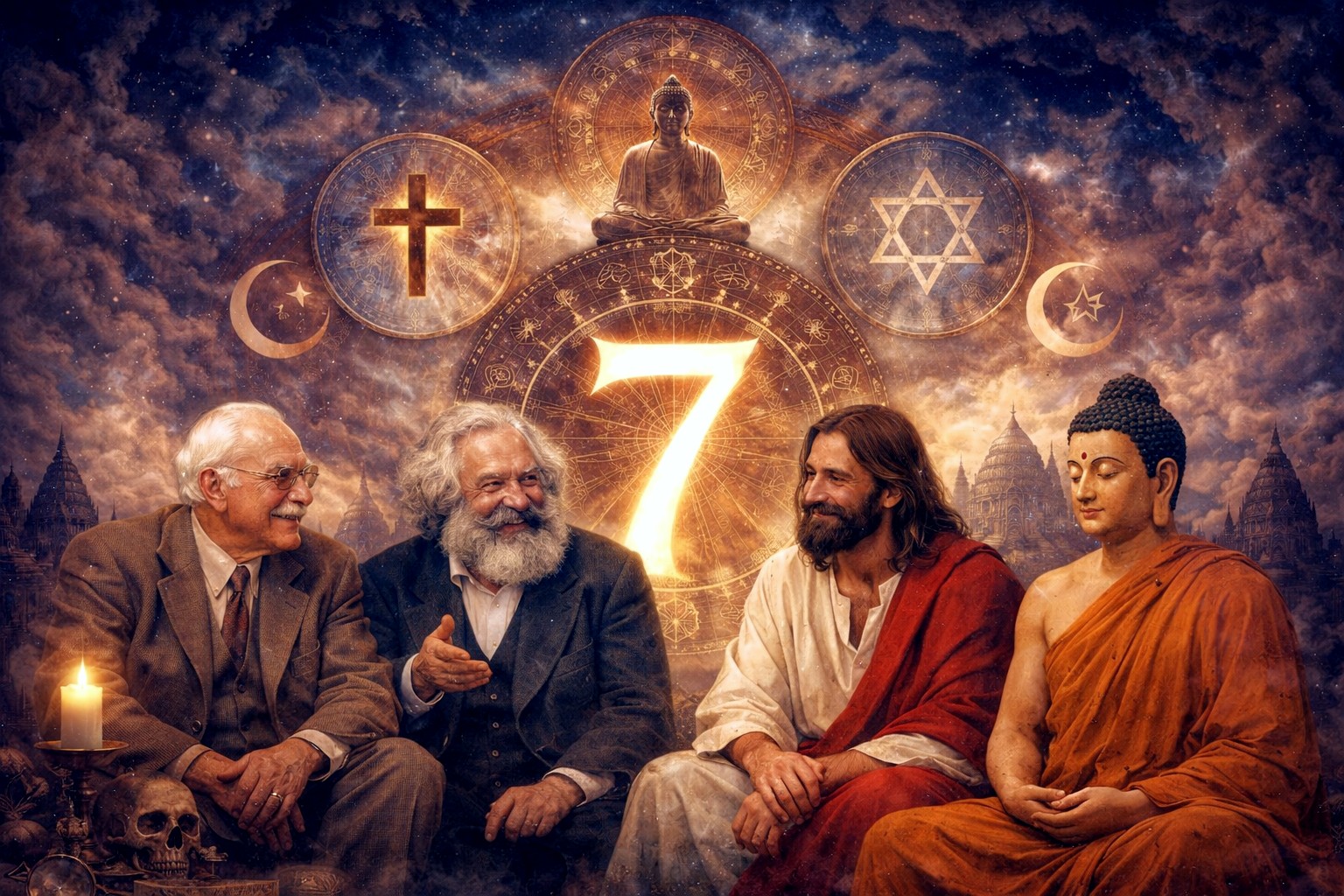 Ilustración conceptual sobre el pensamiento, mostrando una cabeza humana con engranajes y formas abstractas.