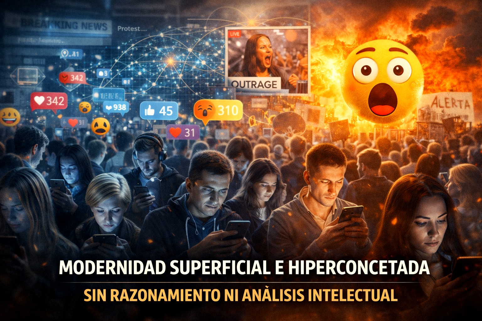 Ilustración de SOCIEDAD HIPERCONECTADA en la era moderna.