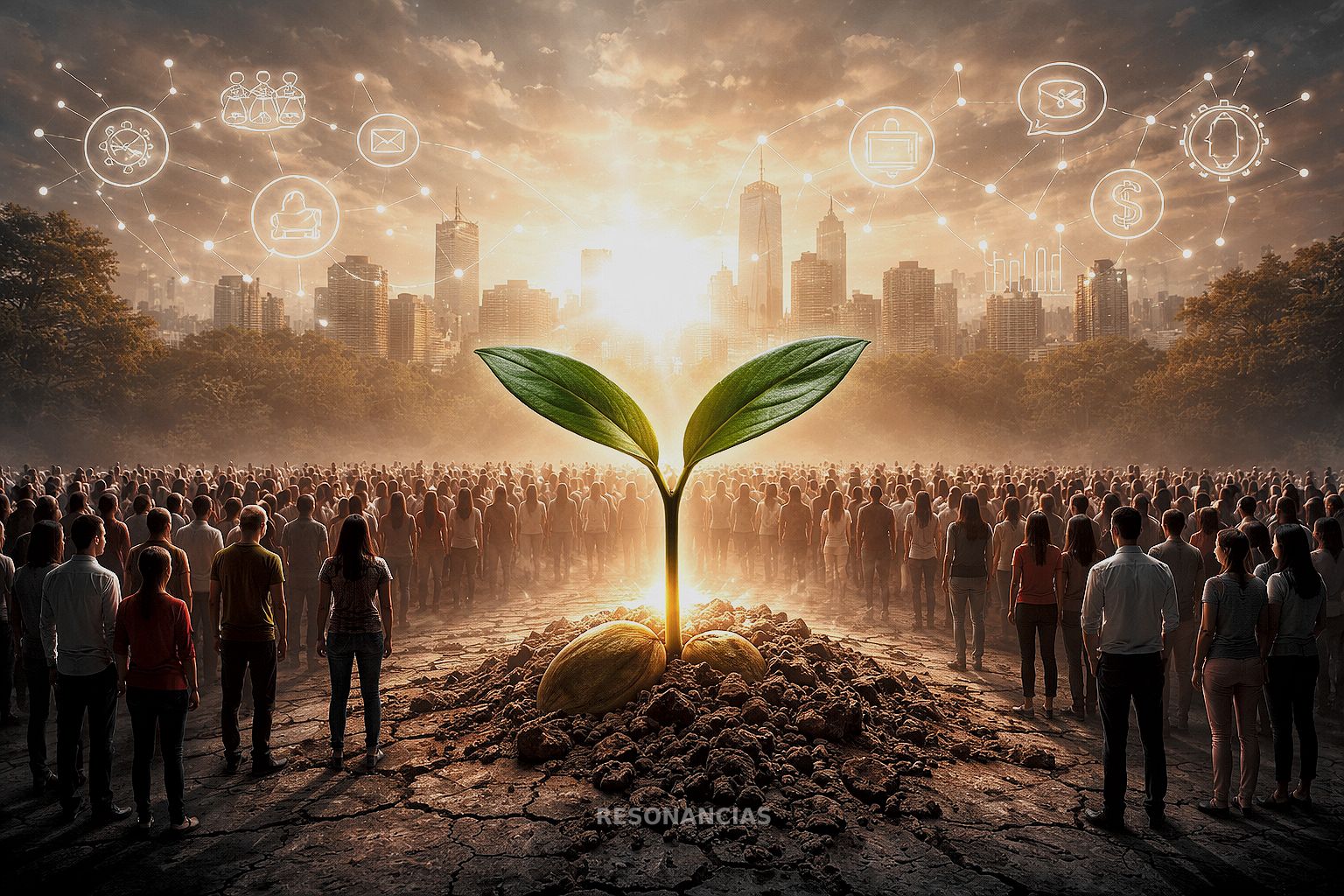 Ilustración abstracta representando conceptos de capitalismo y sociedad.