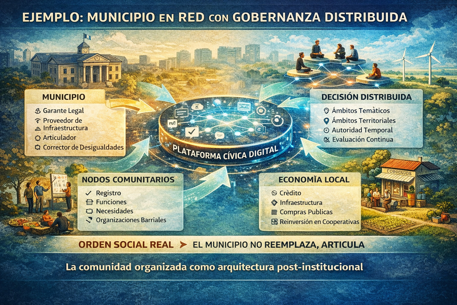Diagrama que ilustra el concepto de comunidad organizada en red.