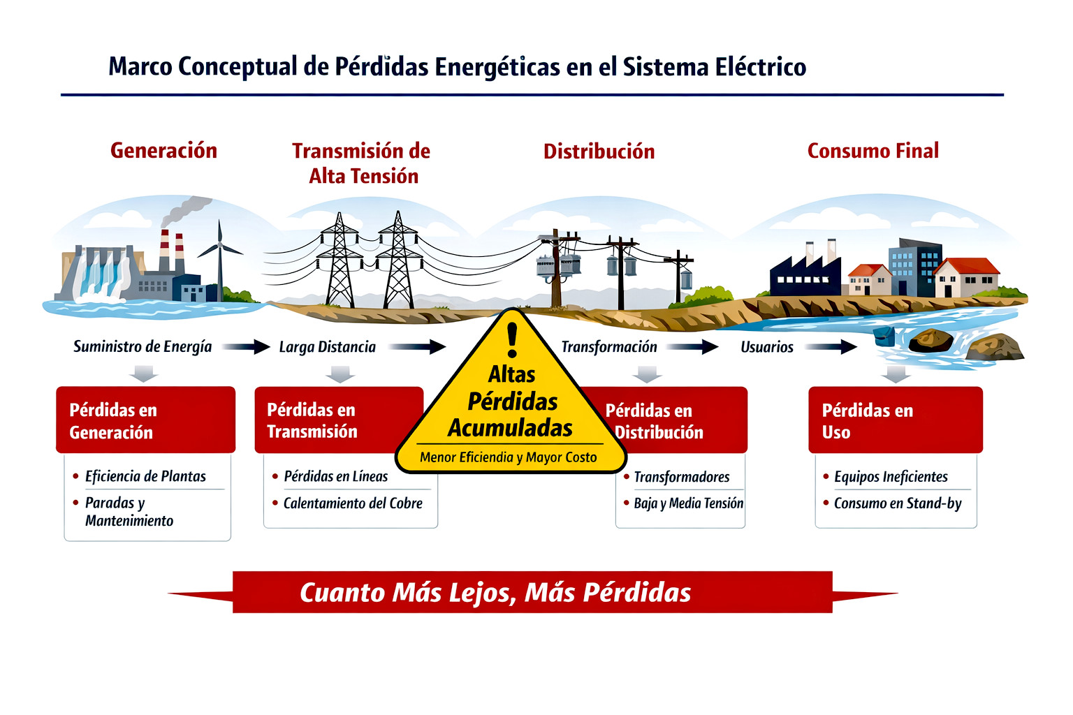 Una bombilla de la que se desprenden monedas, simbolizando la pérdida de energía y económica en los sistemas de transmisión eléctrica a larga distancia.